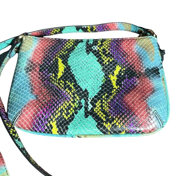 Elaine turner Leather crossbody bag turquoise python pink purple yellow - Picture 3 of 9